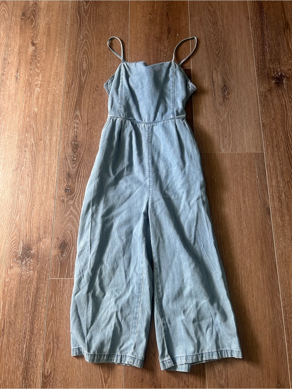 Treasure & Bond Light Denim Spaghetti-Strap Wide Leg Jumpsuit